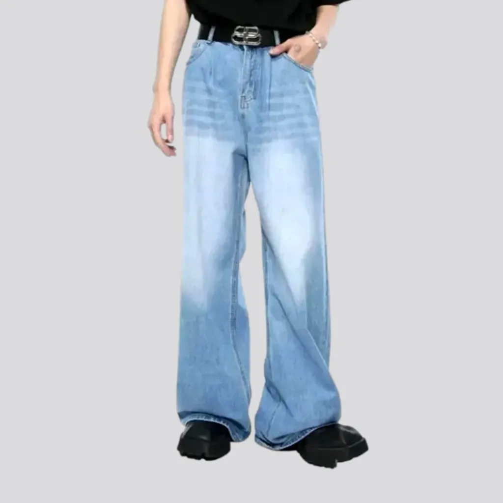 Whiskered mid waist jeans for men