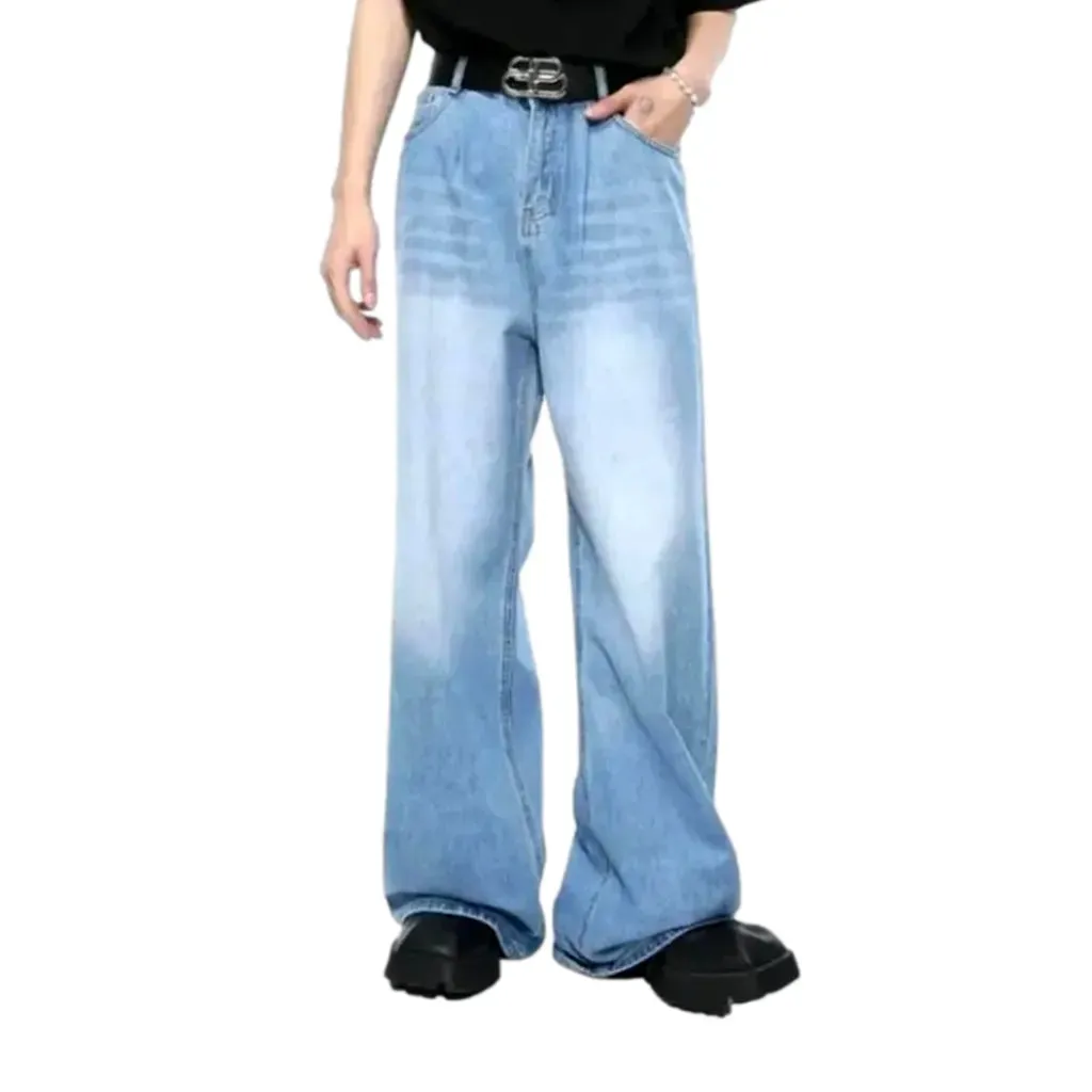 Whiskered mid waist jeans for men