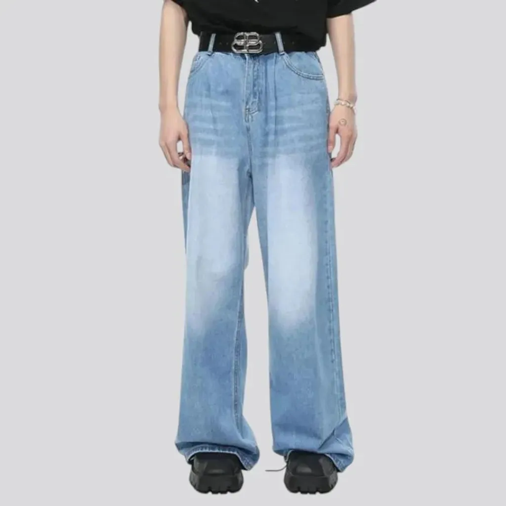 Whiskered mid waist jeans for men