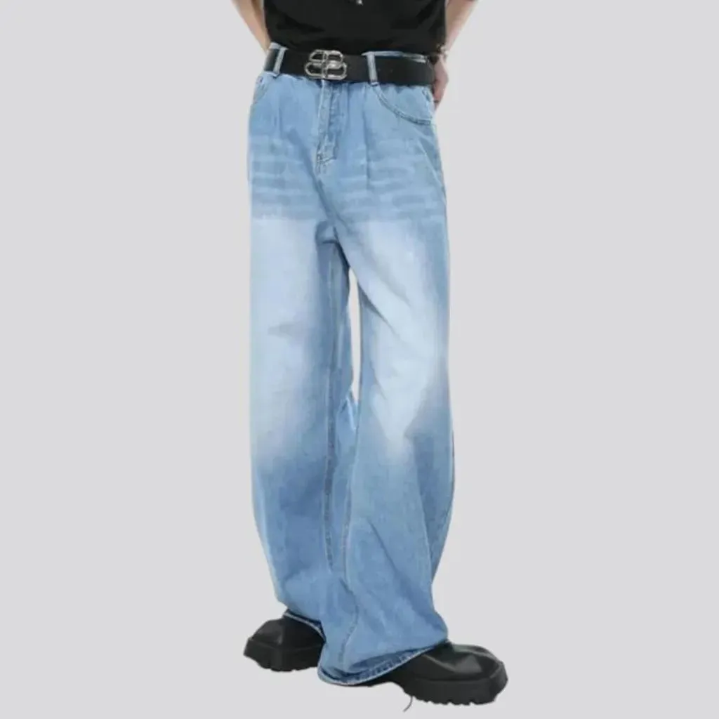 Whiskered mid waist jeans for men