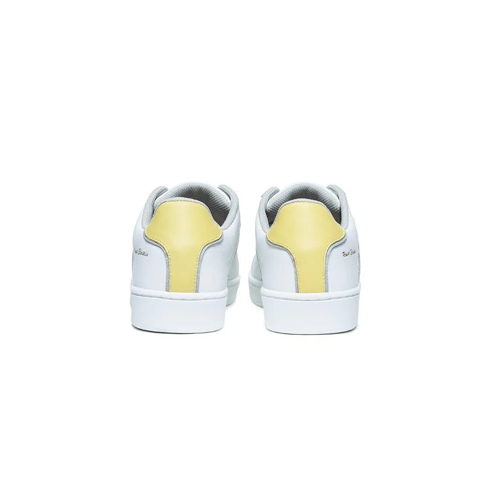 Women's Icon White Yellow Logo Leather Sneakers 91913-083